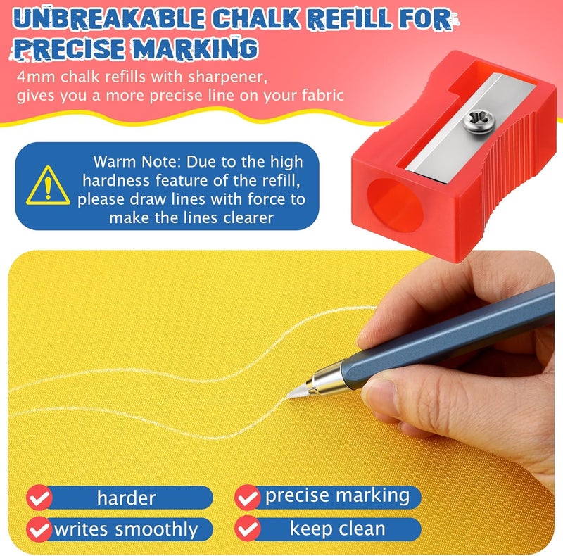 Avenuebool Sewing Chalk Markers for Fabric, Aluminum Chalk Pencil Refillable Cartridge Set, Marking Tool for Sewing with Sharpener and 12 Pcs 4mm Refills(White) - Image 3